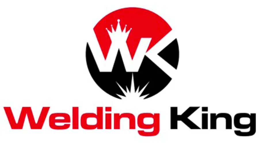 Logo for Welding King featuring the initials WK in white, with a crown over the W inside a red and black circular background, and the text Welding King below in red and black.
